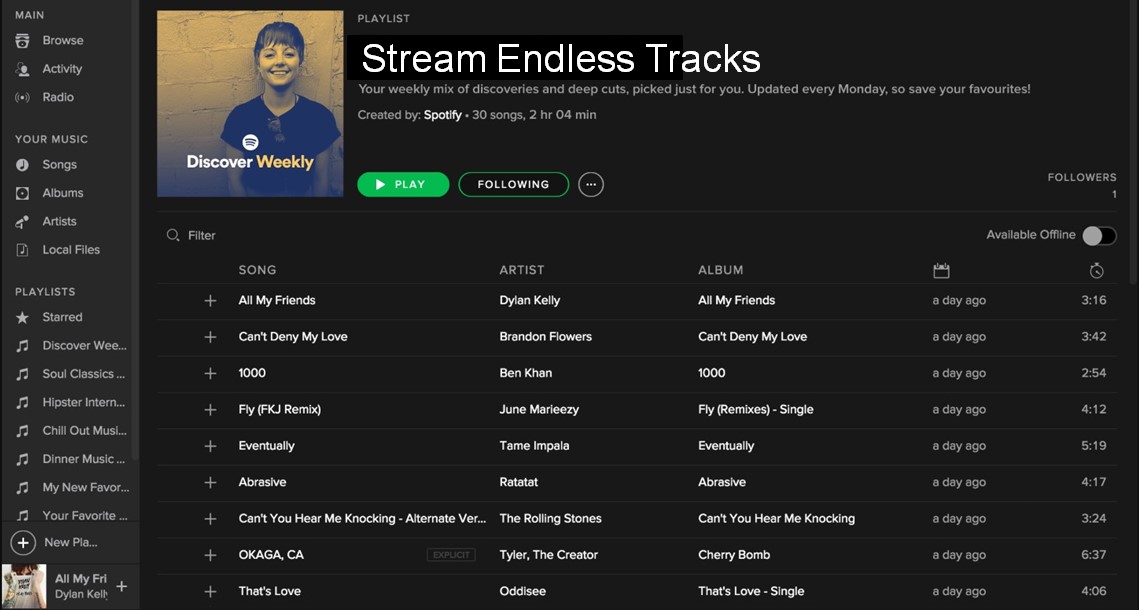 Stream endless tracks